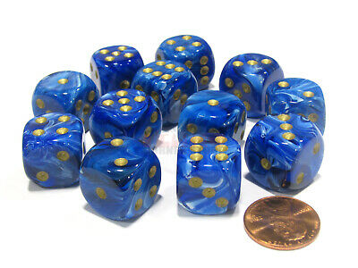 Chessex 16mm d6 Dice (12 Dice) - Vortex Blue w/gold
