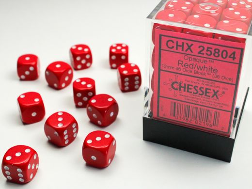 Chessex Opaque 12mm d6 (36 Dice) - Red/white