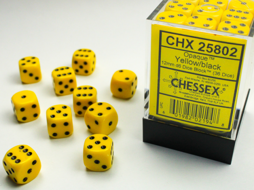 Chessex Opaque 12mm d6 (36 Dice) - Yellow/Black