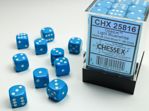 Chessex Opaque 12mm d6 (36 Dice) - Light Blue/White