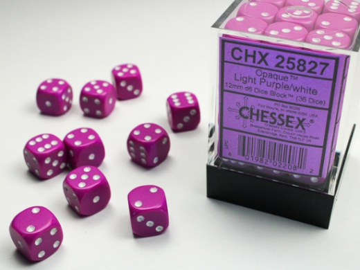 Chessex Opaque 12mm d6 (36 Dice) - Light Purple/White