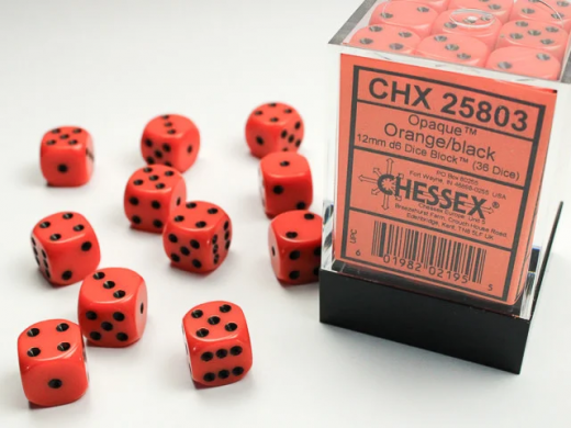 Chessex Opaque 12mm d6 (36 Dice) - Orange/black